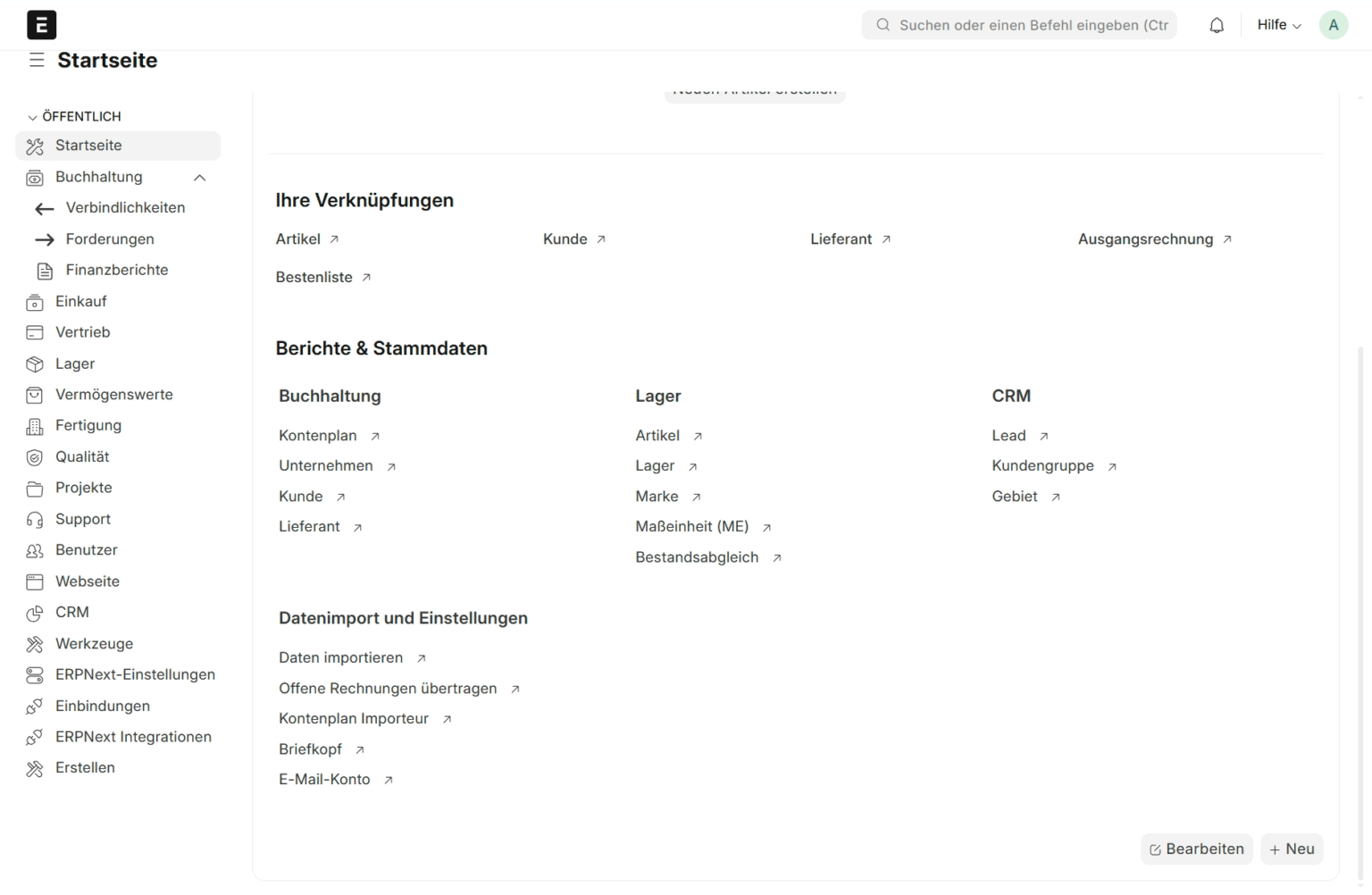 Darstellung einer ERP-Software. Es ist das Layout der Software zu sehen.
