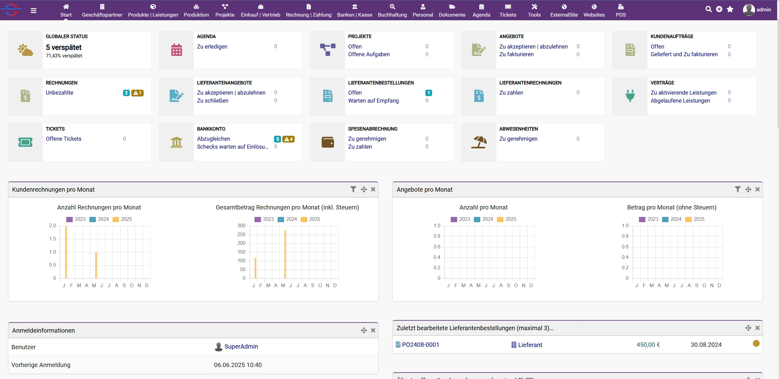 Darstellung einer ERP-Software. Es ist das Layout der Software zu sehen.