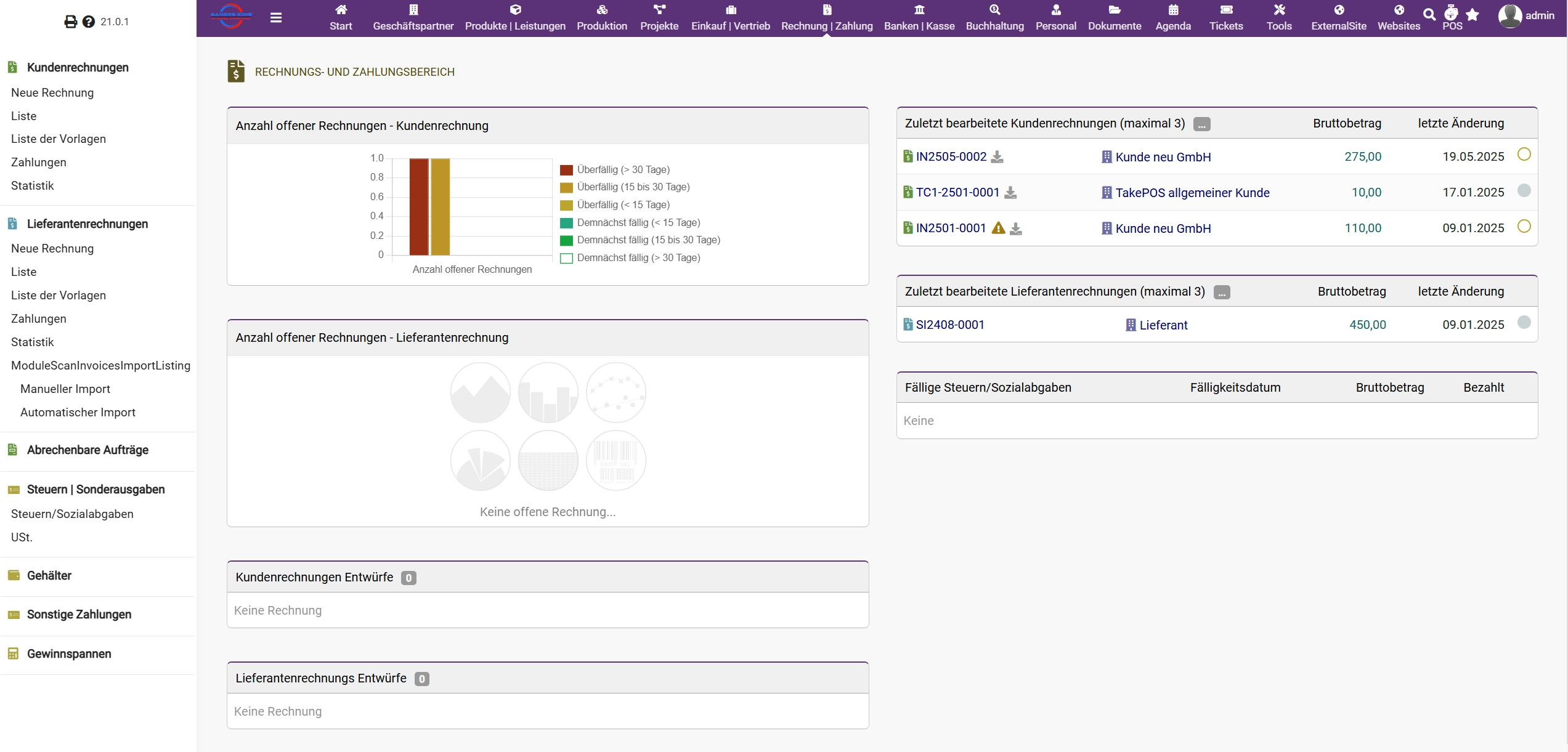 Darstellung einer ERP-Software. Es ist das Layout der Software zu sehen.