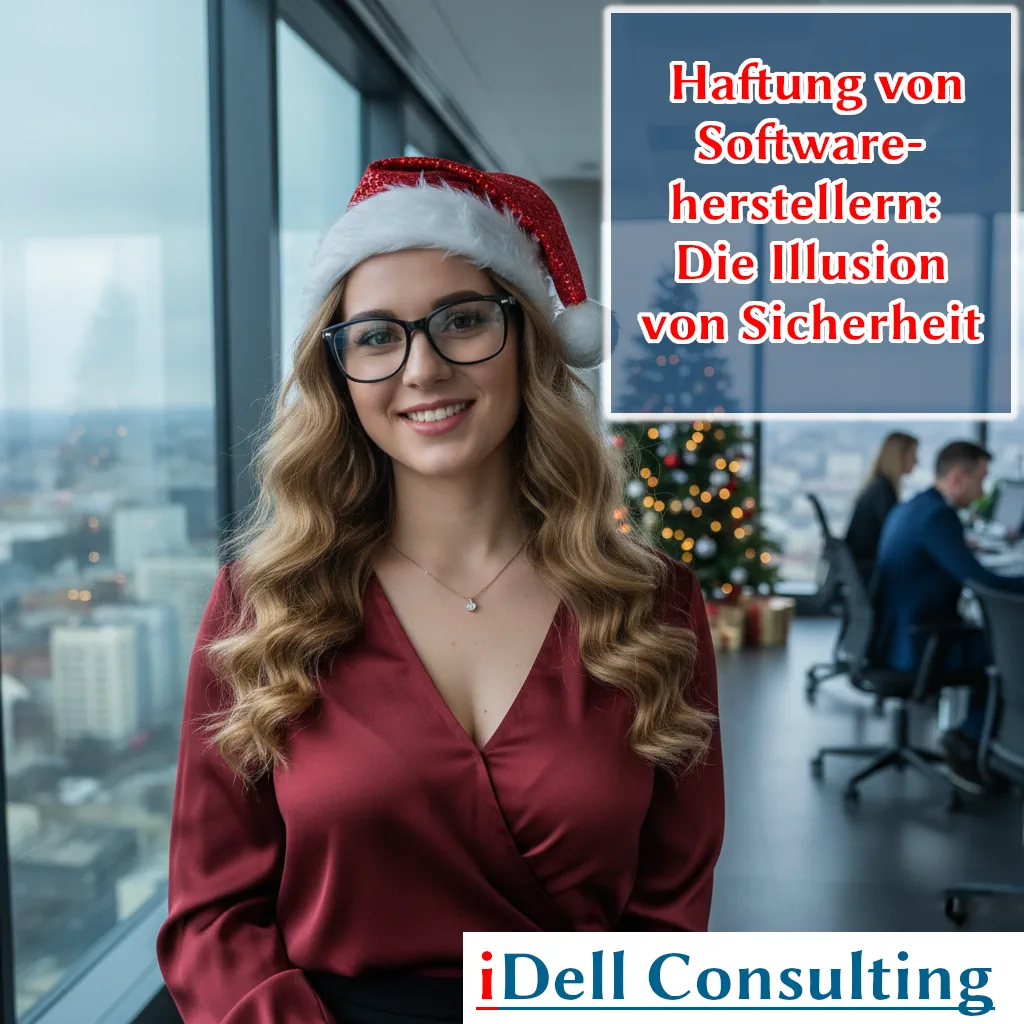 Darstellung eines Unternehmens, das von einer transparenten, kontrollierbaren Softwareinfrastruktur umgeben ist, im Gegensatz zu versteckten Lizenzbedingungen großer Konzerne.